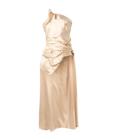 Dries Van Noten Asymmetric Open-back Gathered Satin Blouse In Gold