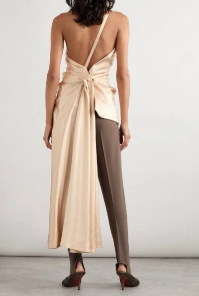 Dries Van Noten Asymmetric Open-back Gathered Satin Blouse In Gold