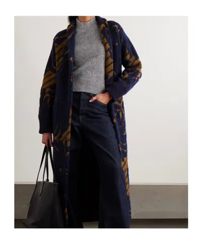 Dries Van Noten Belted Intarsia Wool-blend Cardigan In Black