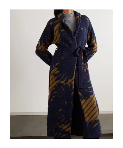 Dries Van Noten Belted Intarsia Wool-blend Cardigan In Black