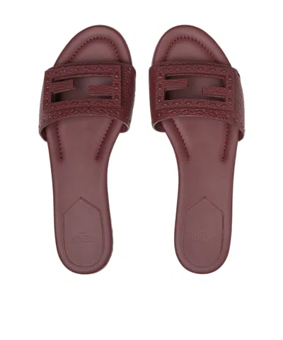 Fendi Baguette Ff Leather Buckle Flat Slide Sandals In Multi