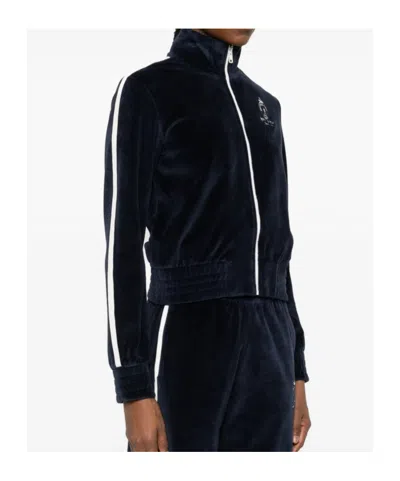 Sporty And Rich Sleeve-stripe Zipped Sweatshirt In Blue