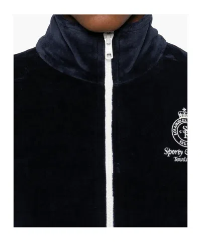 Sporty And Rich Sleeve-stripe Zipped Sweatshirt In Blue