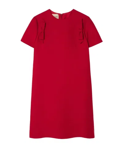 Valentino Bow-embellished Wool And Silk-blend Mini Dress In Red