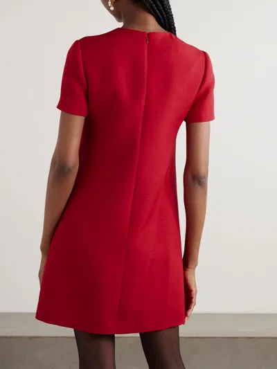 Valentino Bow-embellished Wool And Silk-blend Mini Dress In Red