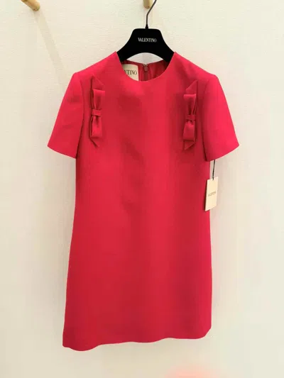 Valentino Bow-embellished Wool And Silk-blend Mini Dress In Red