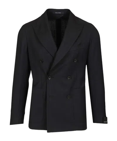 Tagliatore Double-breasted Herringbone Fabric Blazer Jackets Blue In Multi