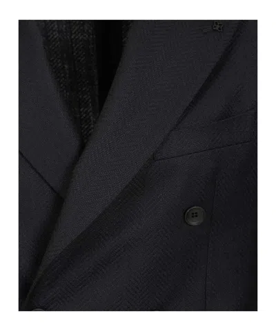 Tagliatore Double-breasted Herringbone Fabric Blazer Jackets Blue In Multi