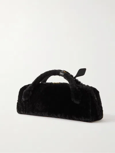 Alaïa Le Teckel Leather-trimmed Shearling Clutch In Black