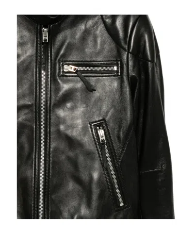 Tom Ford Leather Biker Jacket Stand Collar Zips In Multi