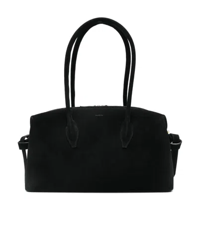 Yuzefi Rectangular Suede Shoulder Bag With Top Handles In Black
