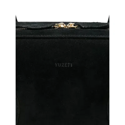 Yuzefi Rectangular Suede Shoulder Bag With Top Handles In Black