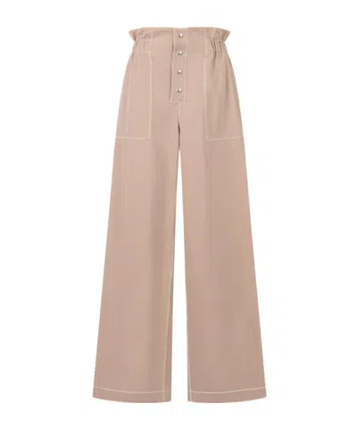 Marni Beige Gabardine Trousers With Paperbag Waist In Multi