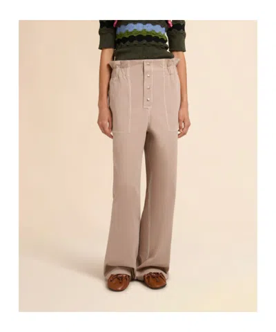 Marni Beige Gabardine Trousers With Paperbag Waist In Multi