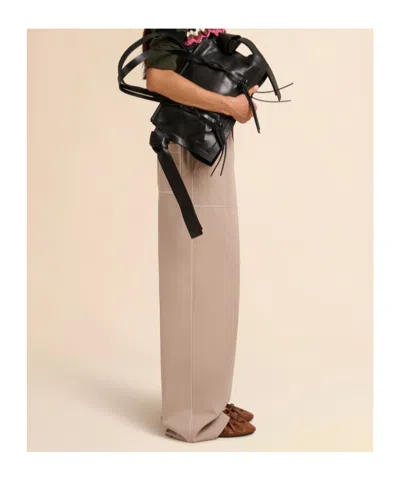 Marni Beige Gabardine Trousers With Paperbag Waist In Multi
