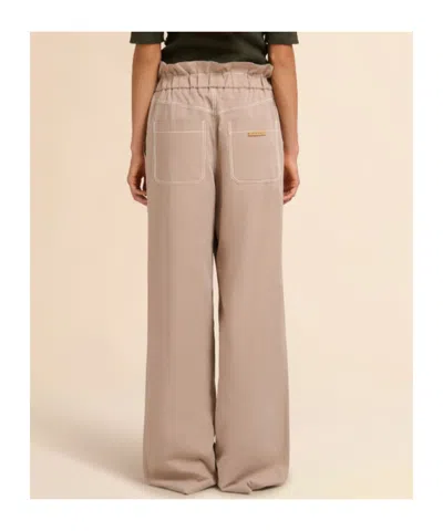 Marni Beige Gabardine Trousers With Paperbag Waist In Multi