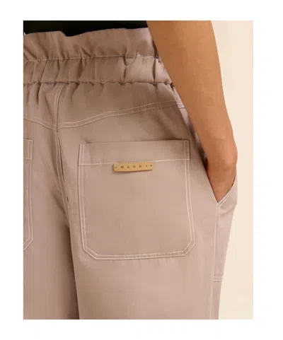 Marni Beige Gabardine Trousers With Paperbag Waist In Multi