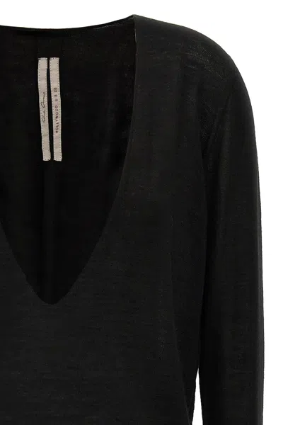 Rick Owens Deep V Neck Knitwear Long Sleeve Sweater In Black