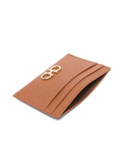 Ferragamo Gancini Card Holder In Brown