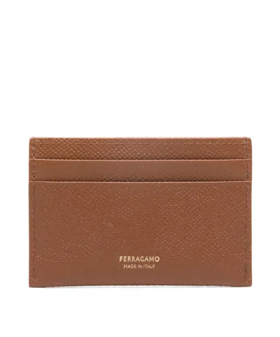 Ferragamo Gancini Card Holder In Brown