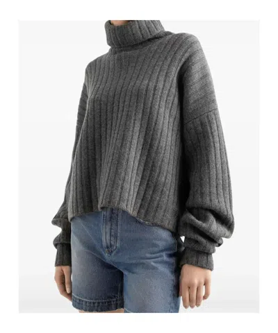 Dolce & Gabbana Cropped Ribbed Turtleneck Sweater Long Sleeves In Gray