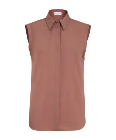 Brunello Cucinelli Sleeveless Shirt In Brown