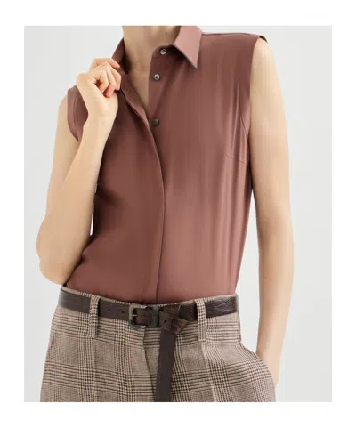 Brunello Cucinelli Sleeveless Shirt In Brown