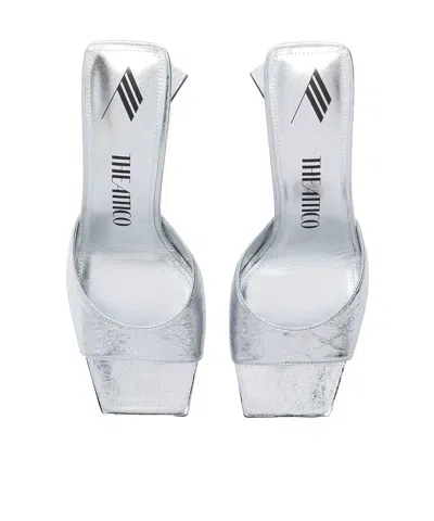 Attico Devon Metallic Platform Open Square Toe Mules In Silver