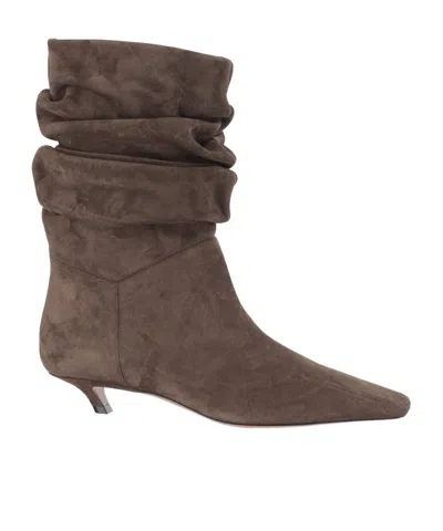 Amina Muaddi Square-toe Ankle Boots In Brown