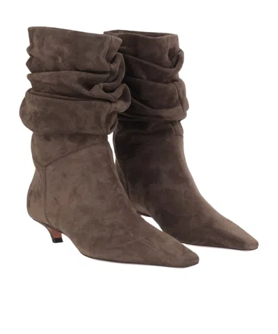 Amina Muaddi Square-toe Ankle Boots In Brown
