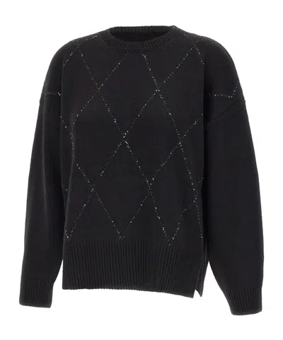 Kaos Sequined Oversized Knit Sweater In Black