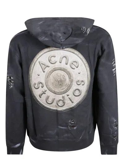 Acne Studios Logo Detailed Distressed Hoodie In Black