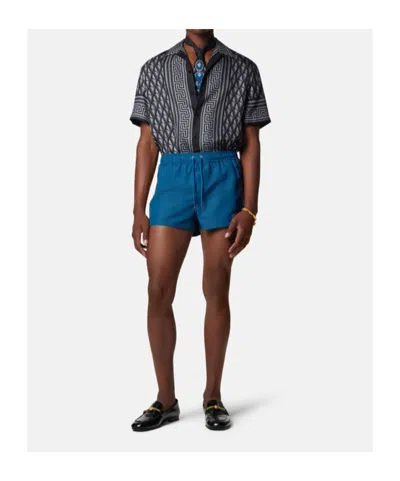 Versace Drawstring Swim Shorts In Blue