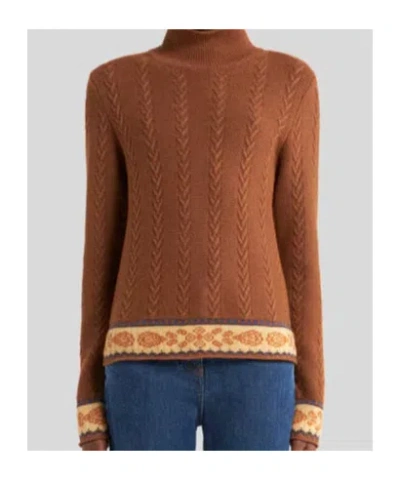 Etro Cable-knit Patterned Sweater In Brown