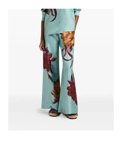 La Doublej La Double J Printed Silk-twill Palazzo Trousers In Green