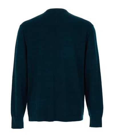 Calvin Klein Blue Crewneck Sweater With Logo Embroidery On The Front And Dropped Shoulders In Wool Man In Blue