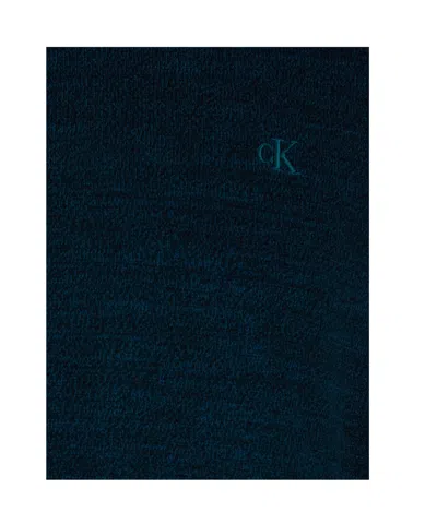 Calvin Klein Blue Crewneck Sweater With Logo Embroidery On The Front And Dropped Shoulders In Wool Man In Blue