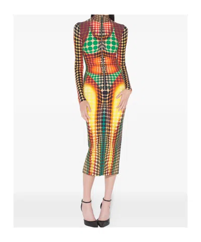 Jean Paul Gaultier High-neck Zip-up Midi Dress In Multi