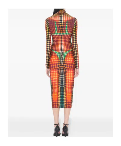 Jean Paul Gaultier High-neck Zip-up Midi Dress In Multi