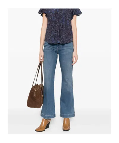 7 For All Mankind Womens Oceanstone Modern Dojo Tailorless Stretch-denim Jeans In Blue