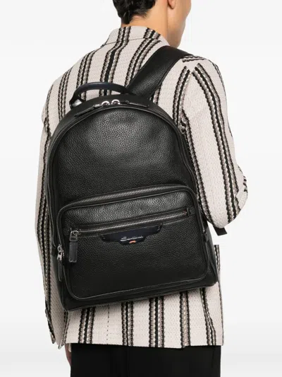 Santoni Grained-texture Leather Backpack In Black