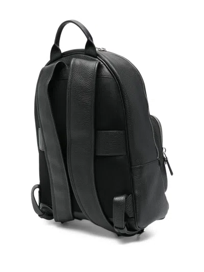 Santoni Grained-texture Leather Backpack In Black