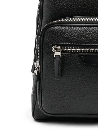 Santoni Grained-texture Leather Backpack In Black