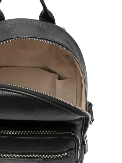 Santoni Grained-texture Leather Backpack In Black