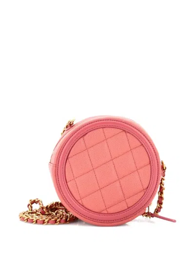 Pre-owned Chanel Filigree Round Clutch With Chain Quilted Caviar Mini Crossbody Bag In Pink