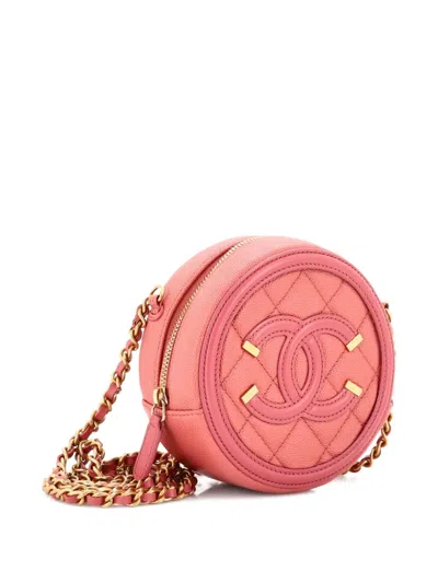 Pre-owned Chanel Filigree Round Clutch With Chain Quilted Caviar Mini Crossbody Bag In Pink