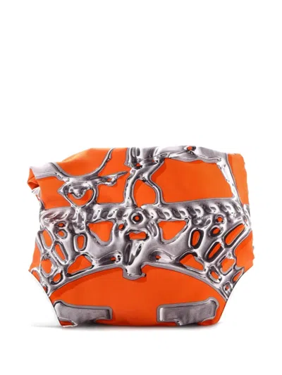 Pre-owned Hermes Silky City Bag Printed Silk And Leather Pm Crossbody Bag In Orange