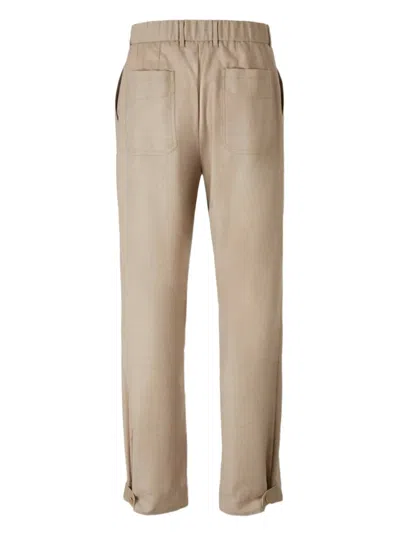 Brioni Wool Elastic-waistband Trousers In Neutral