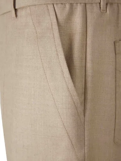Brioni Wool Elastic-waistband Trousers In Neutral