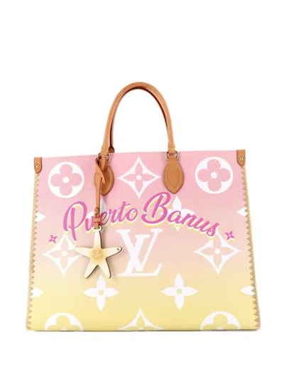 Pre-owned Louis Vuitton Onthego Limited Edition Cities By The Pool Monogram Giant With Raffia Gm Tote Bag In Multi
